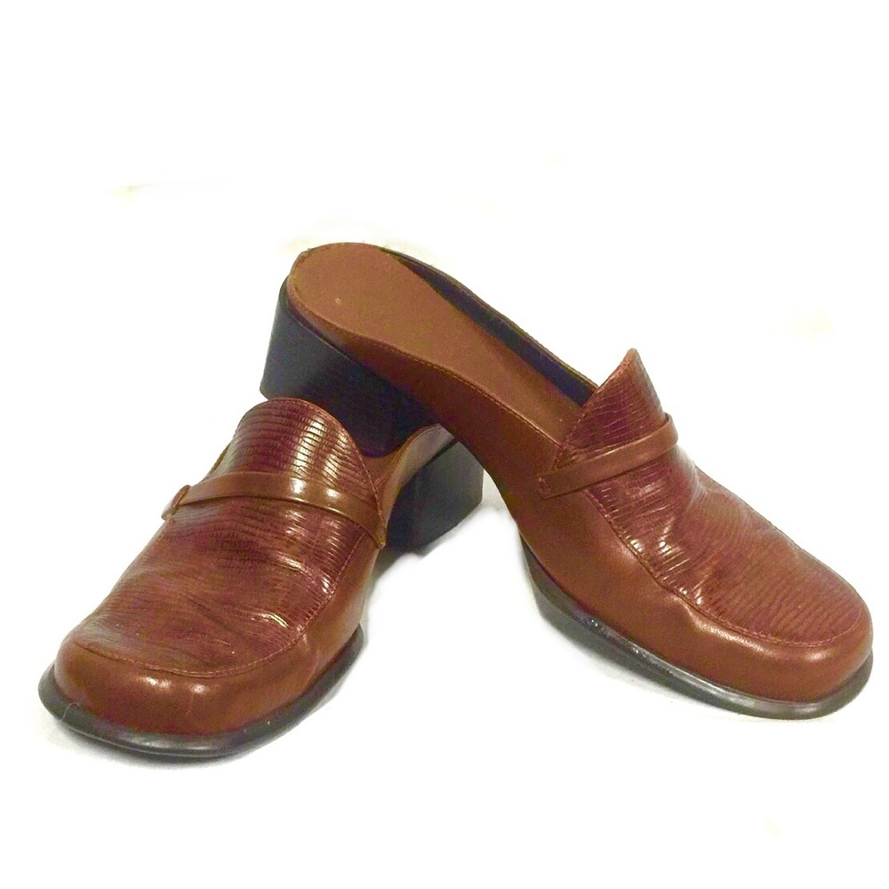 Bandolino Leather Block Heel Loafer Mules  Size 10